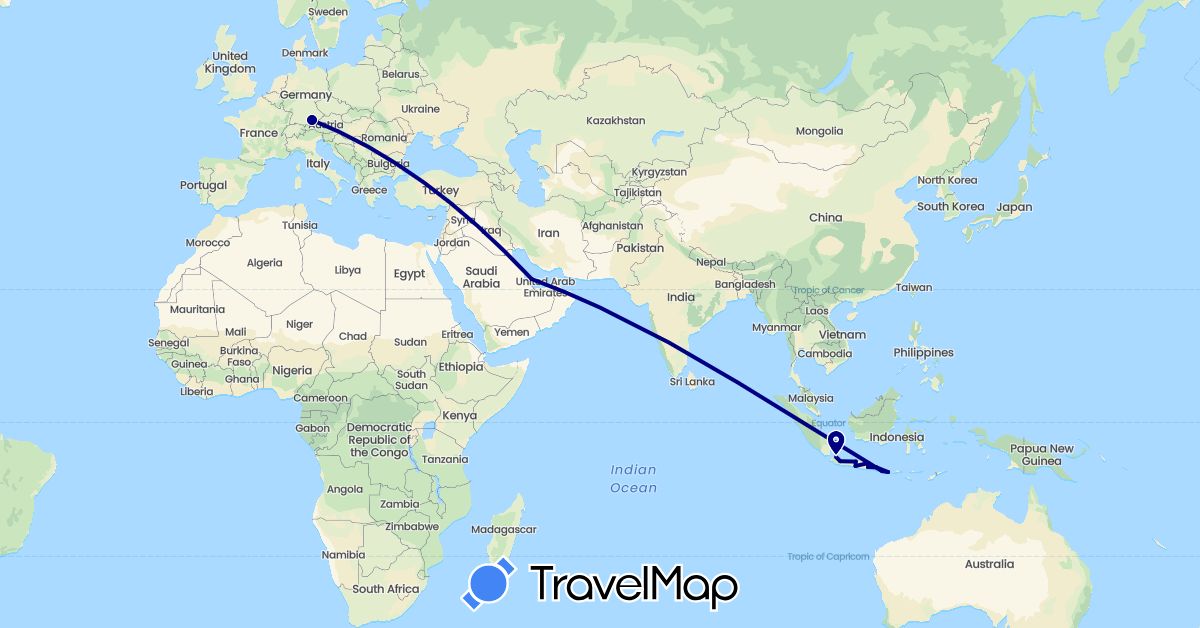 TravelMap itinerary: driving in Germany, Indonesia, Qatar (Asia, Europe)